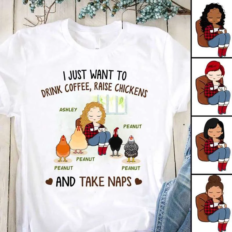 Fun T-shirts with nature-inspired graphics-Chicken Coffee Nap Chibi Girl Personalized Shirt