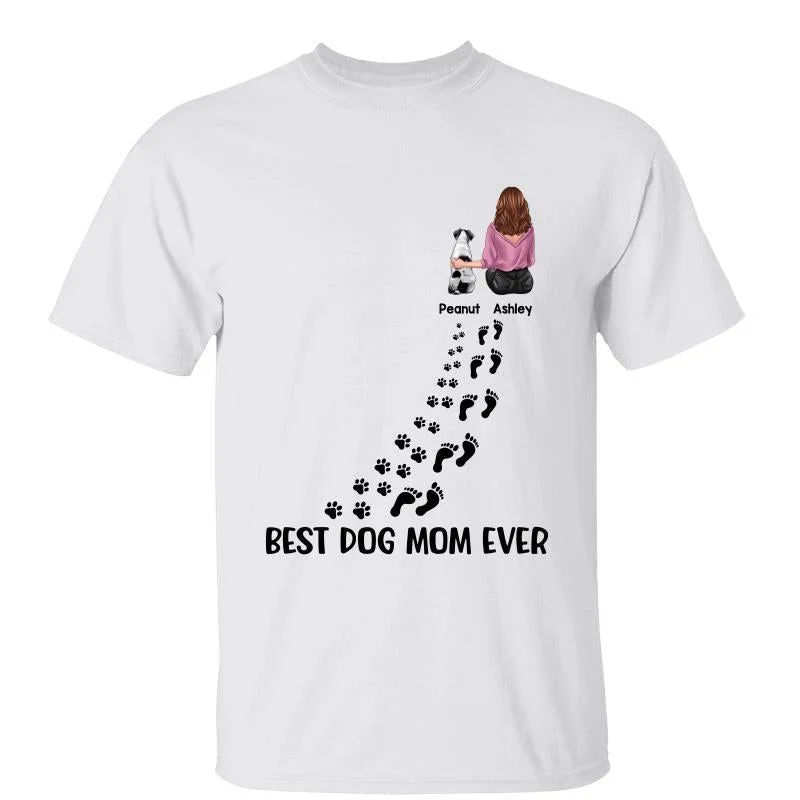 Motivational T-shirts for health and fitness-Best Dog Mom Ever Pawprints Personalized Shirt