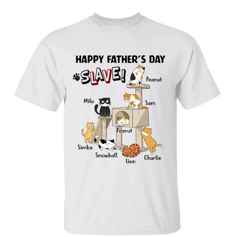 Custom slogan tees for work events-Happy Father‘s Day Cat Tower Personalized Shirt