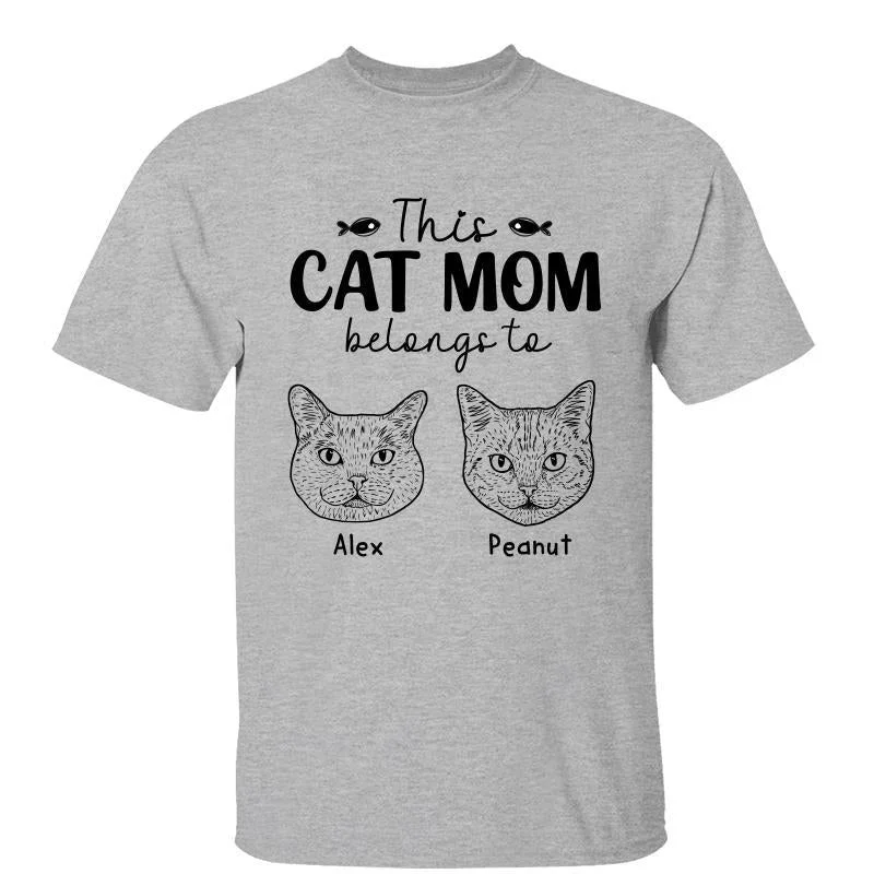 Fun and quirky graphic tees for men-This Cat Mom Belongs To Cat Head Outline Personalized Shirt