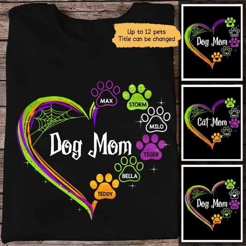 Custom T-shirts for sports tournament gifts-Dog Cat Mom Halloween Heart Personalized Shirt