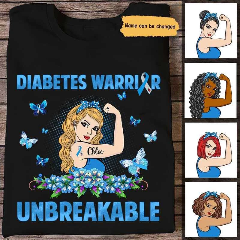 Funny and quirky graphic T-shirts for teens-Strong Woman Diabetes Warrior Personalized Shirt