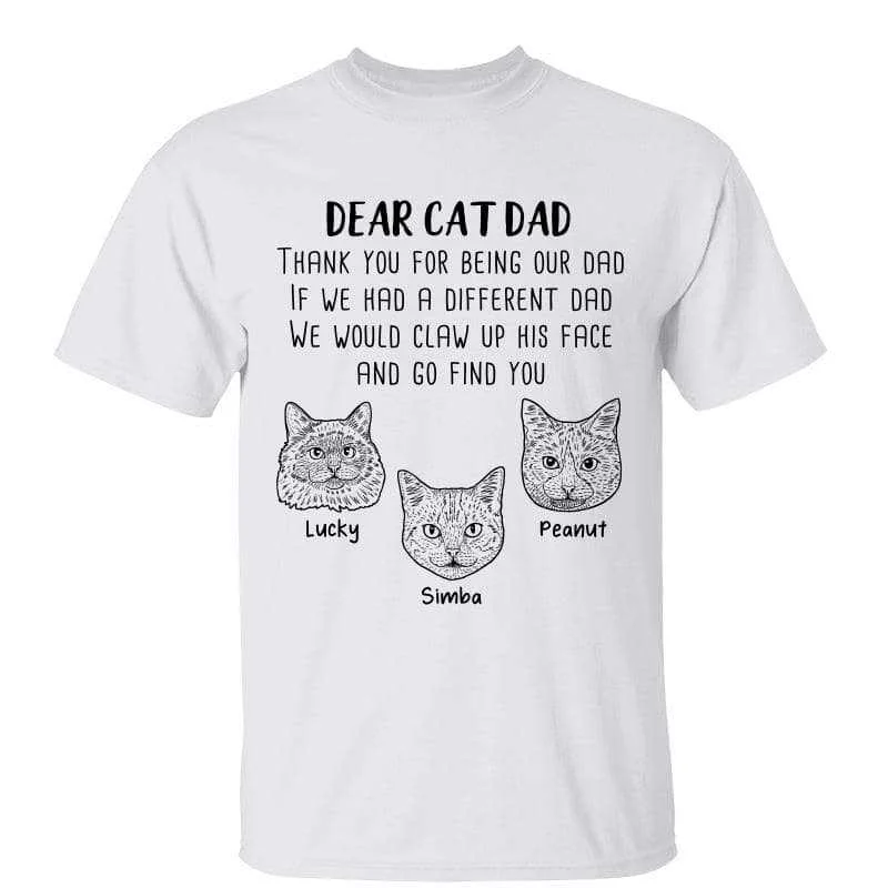 Unique retro graphic tees for men-Dear Cat Dad Cat Head Outline Personalized Shirt