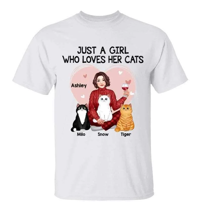 Unique retro graphic tees for men-Pretty Girl Loves Her Cat Personalized Shirt