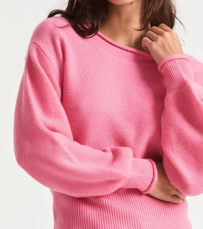 Red turtleneck pullover sweater for warmth-Women's Crew Neck Pullovers-Emelita Pullover Sweater In Vivid Pink