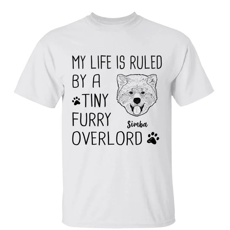 Custom-designed printed T-shirts for work teams-Dog Head Outline My Life Is Ruled By Tiny Furry Overlords Personalized Shirt