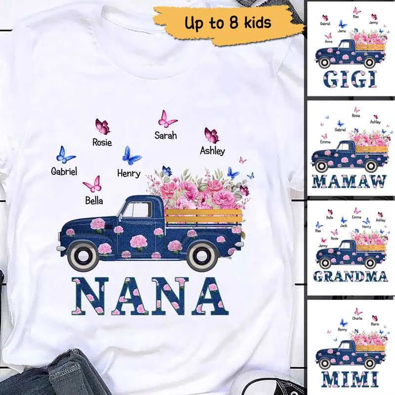 Personalized matching T-shirts for friends-Floral Truck Grandma Personalized Shirt