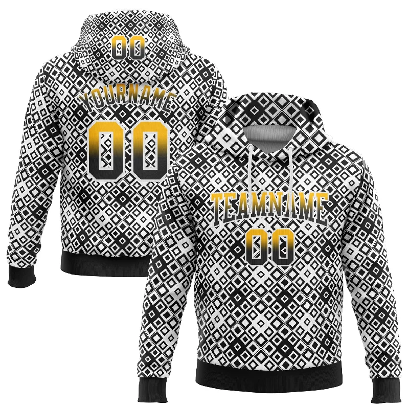 Women's Front Pocket Hoodies-Custom Stitched White Gold-Black Fade 3D Pattern Design Geometric Square Shapes Sports Pullover Sweatshirt Hoodie