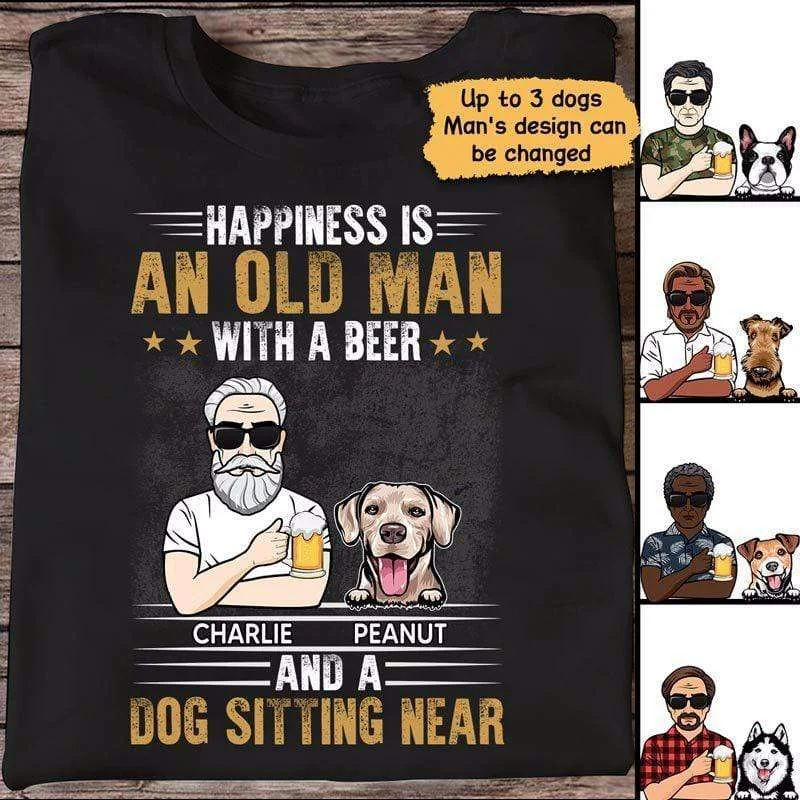 Custom graphic T-shirts for Christmas events-Old Man Beer And Dogs Personalized Shirt