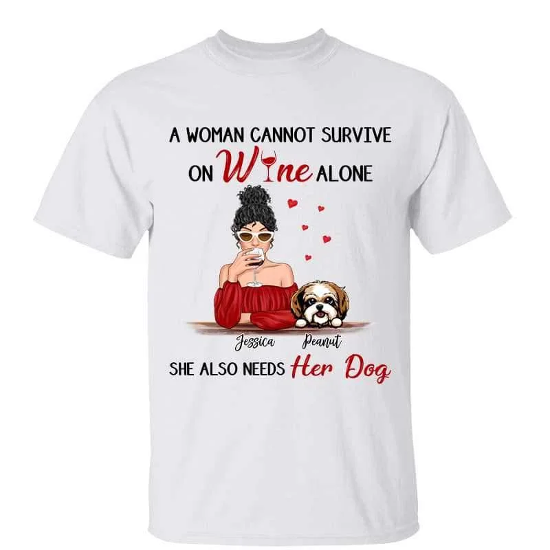 Custom-designed funny animal tees-Woman Cannot Survive On Wine And Dogs Personalized Shirt