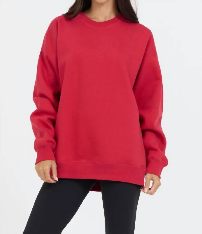 Oversized cotton pullover sweater for men-Women's Low-Waisted Floral Pullovers-Proweave Crewneck Top In Red