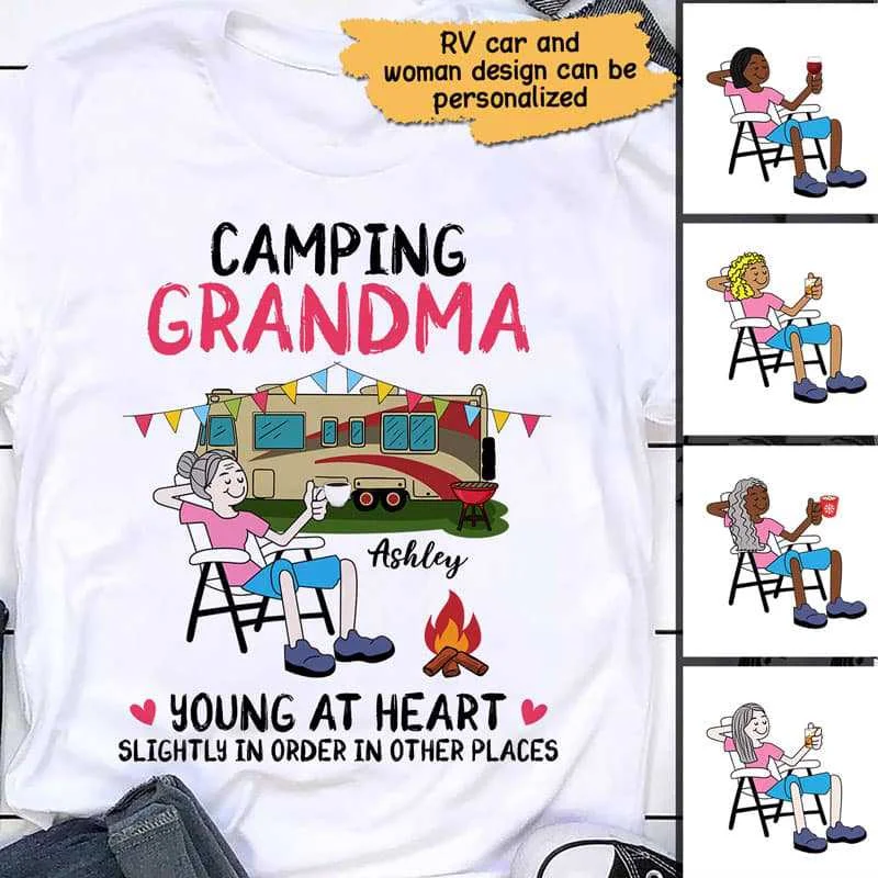 Cool and unique T-shirts for casual weekends-Camping Grandma Young At Heart Personalized Shirt