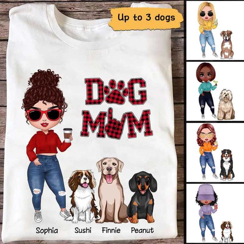 Motivational T-shirts for health and fitness-Dog Mom Patterned Doll Girl Personalized Shirt