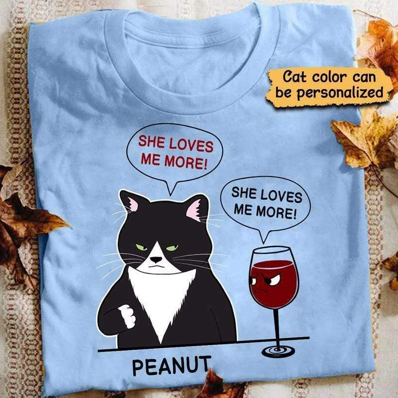 Personalized team T-shirts for sports celebrations-She Loves Cats More Than Wine Funny Personalized Shirt