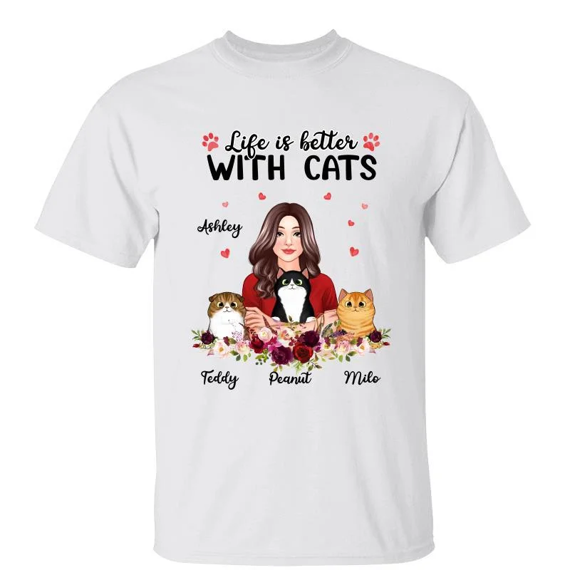 Creative vintage-style T-shirts for teens-Pretty Woman Holding Fluffy Cats Life Is Better With Cats Personalized Shirt