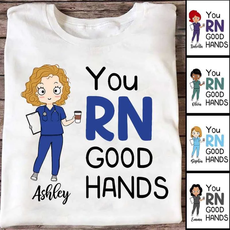 Custom t-shirts for family vacations-You RN Registered Nurse Good Hands Chibi Personalized Shirt