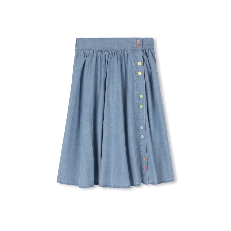 Skirts with asymmetrical cut-Women's High-Waisted Denim Skirts-Velvette Label Denim Multi Color Button Skirt