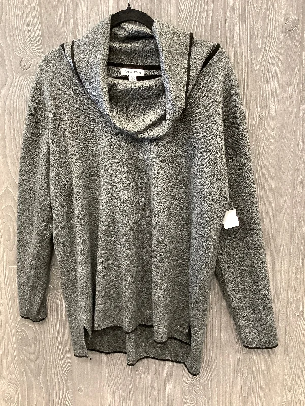 Grey long pullover sweater for layering-Women's Front-Open Pullovers-Sweater By Calvin Klein In Grey, Size: L