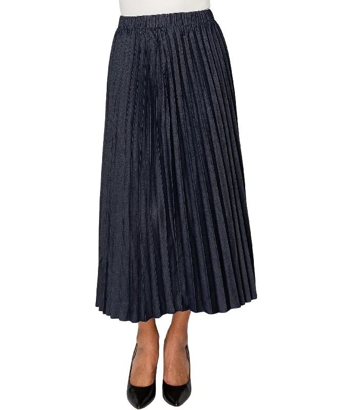 Skirts for parties-Women's Button-Front A-Line Skirts-Denim Pleated Skirt