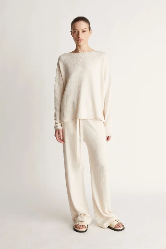 Long cashmere pullover sweater for layering-Women's Chunky Pullovers-Cotton Cashmere LS Boxy Knit