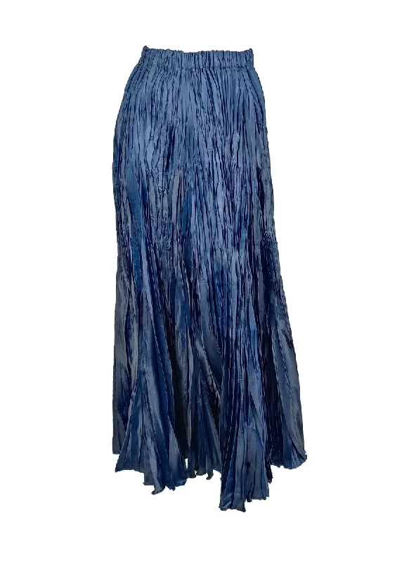 Skirts in deep teal-Women's Stretch Skirts-N240017 Irregular Pleated Printed Long Skirt *Blue