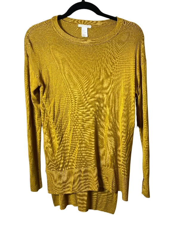 Oversized pullover sweater for men-Women's Fringe Denim Pullovers-Sweater By H&m In Yellow, Size: S