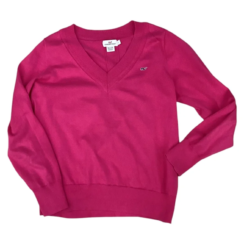 Red ribbed pullover sweater for style-Women's Sequin Ruffle Pullovers-Sweater By Vineyard Vines In Pink, Size: L