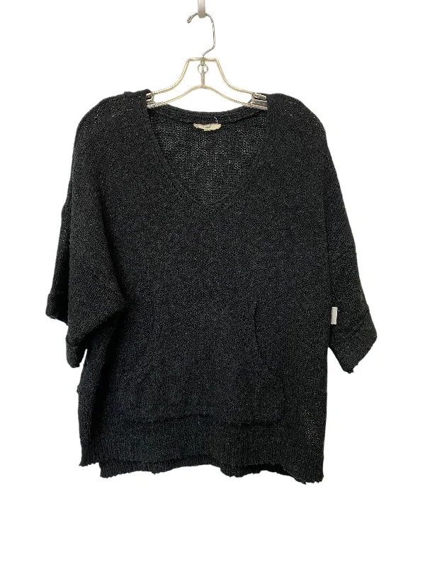 Cotton navy pullover sweater for warmth-Women's Stretch Pullovers-Sweater Short Sleeve By Easel In Black, Size: S