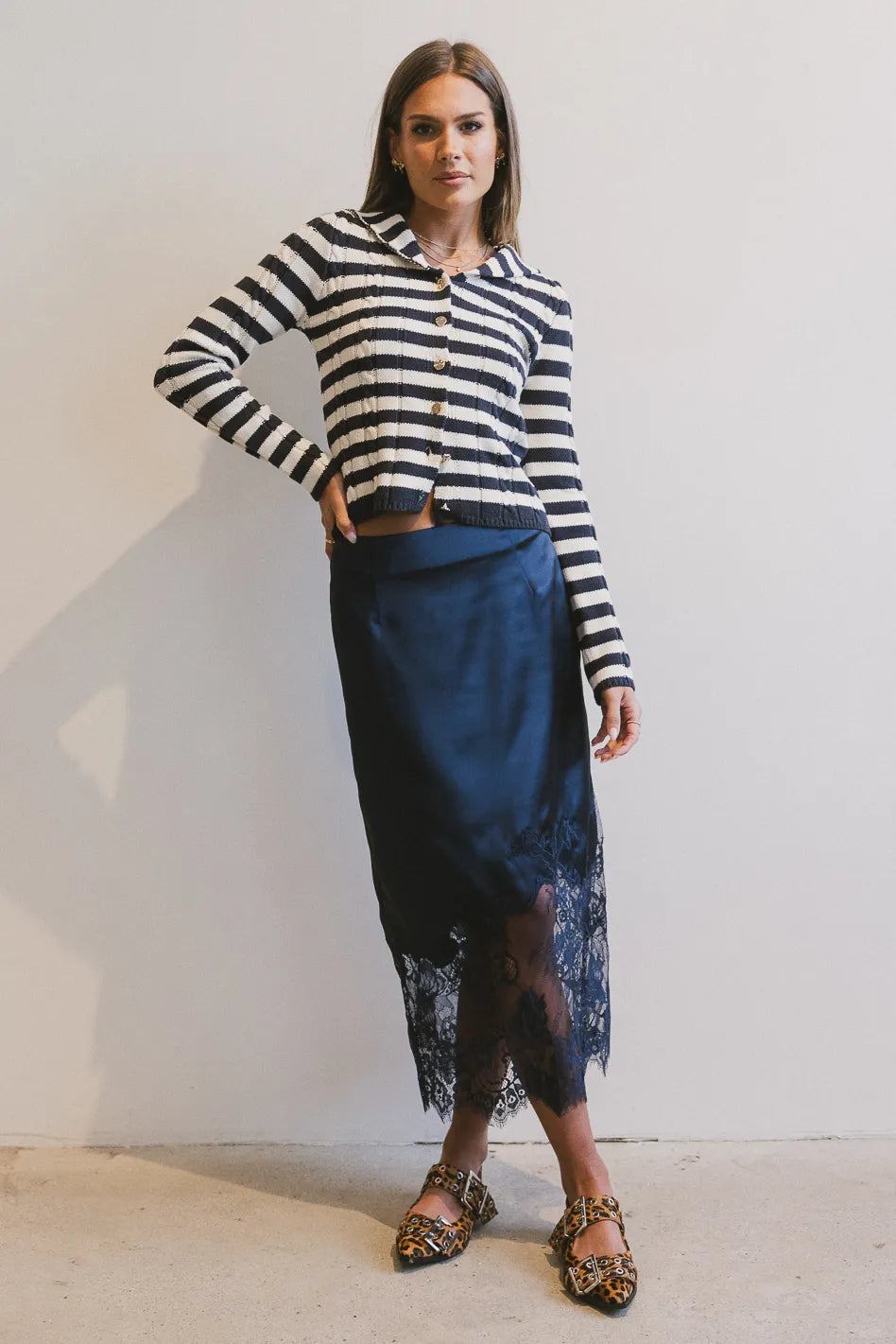 Skirts for casual parties-Women's Floral Print Skirts-Frankie Asymmetrical Skirt in Navy