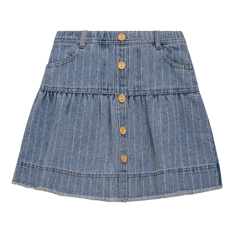 Skirts with modern hemline-Women's Lace Pencil Skirts-skirt striped with buttons down the middle - light denim