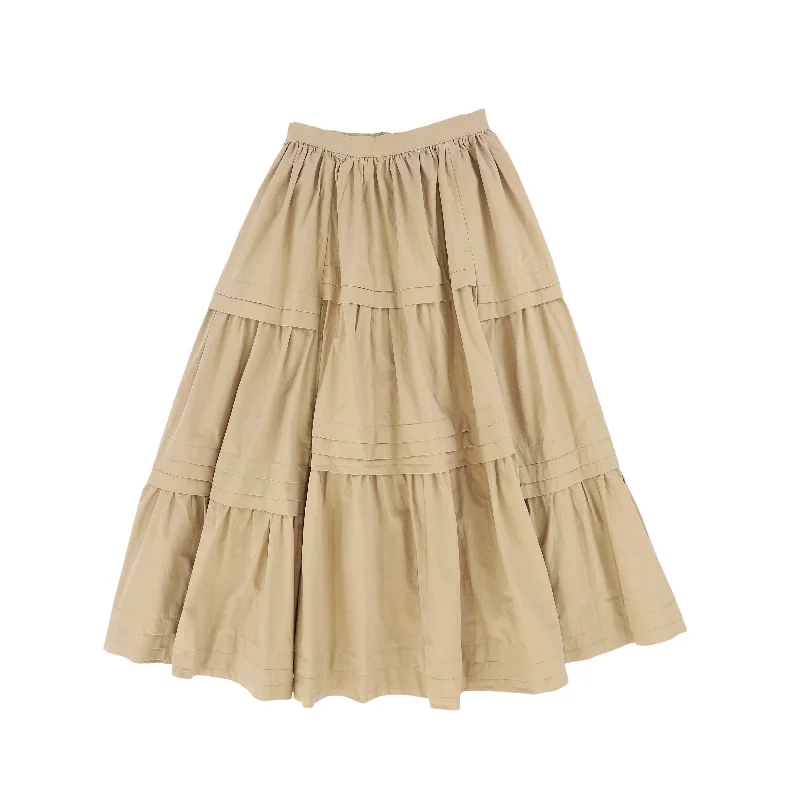 Skirts for stylish wear-Women's Metallic Ruffle Skirts-skirt midi tucks - tan