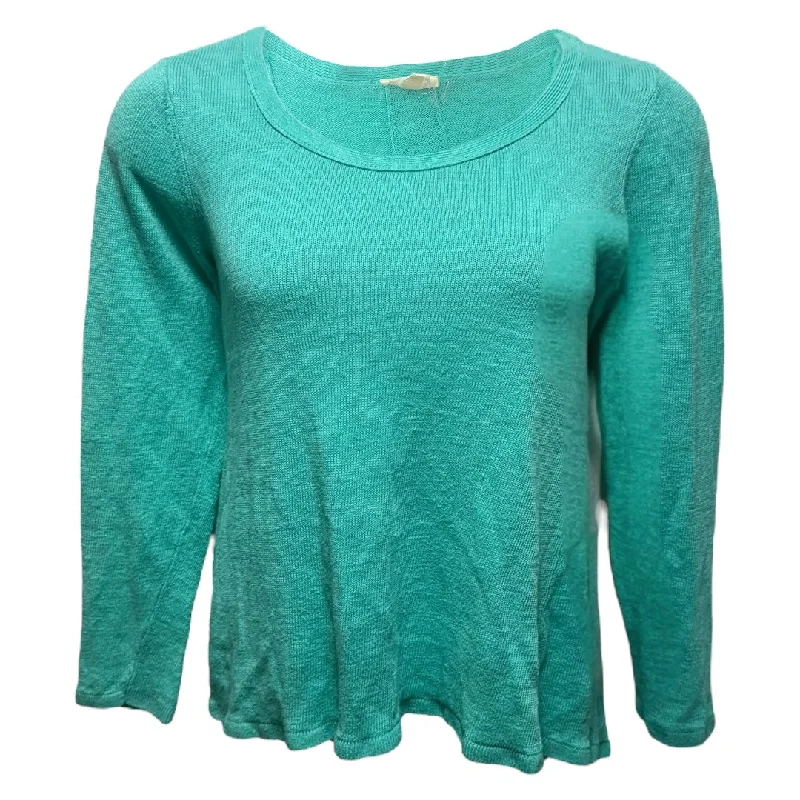 Lightweight striped pullover sweater for trends-Women's Yoga Pullovers-Organic Linen Sweater By Eileen Fisher In Aqua, Size: M