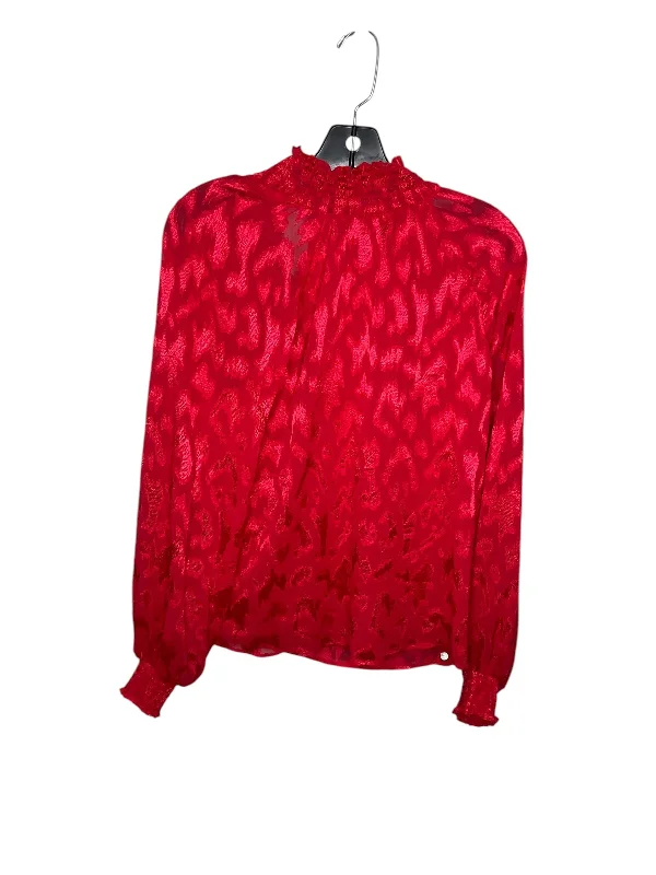 opal silk shirts-Blouses and shirts with dolman sleeves -Women's Office Blouses-Top Long Sleeve By Calvin Klein In Red, Size: M