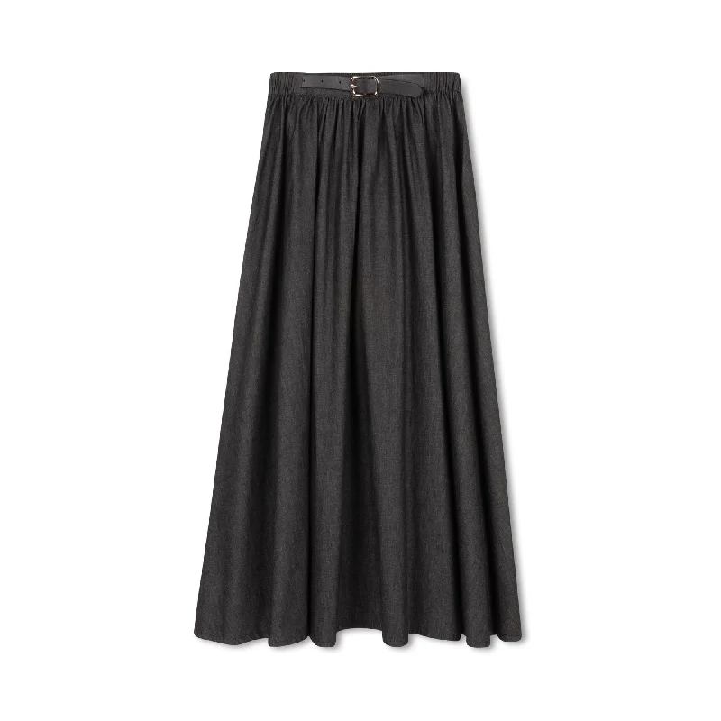 Skirts in rich navy-Women's Waterproof Pleated Skirts-skirt maxi with belt - black denim