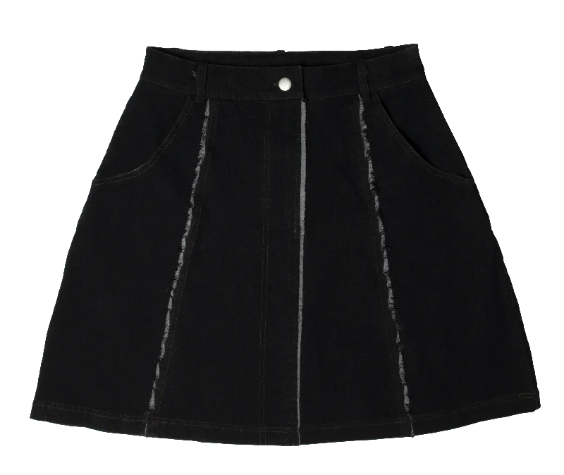 Skirts with subtle design-Women's Textured Floral Skirts-skirt washed panel - black