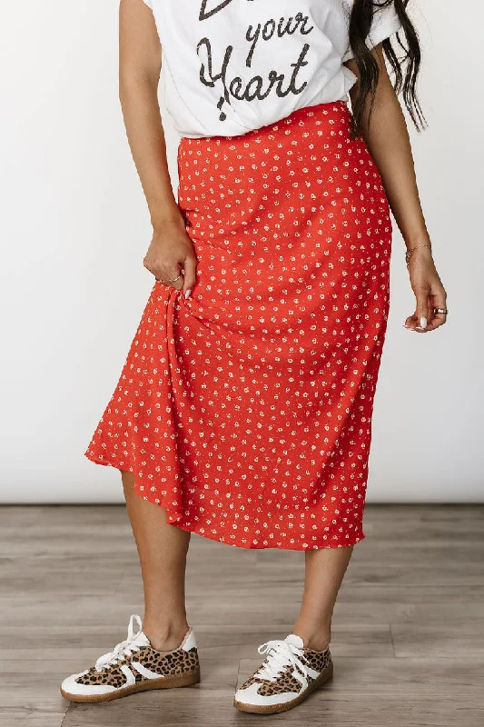 Skirts with bold stripes-Women's Slit Pleated Skirts-Brinley Floral Skirt