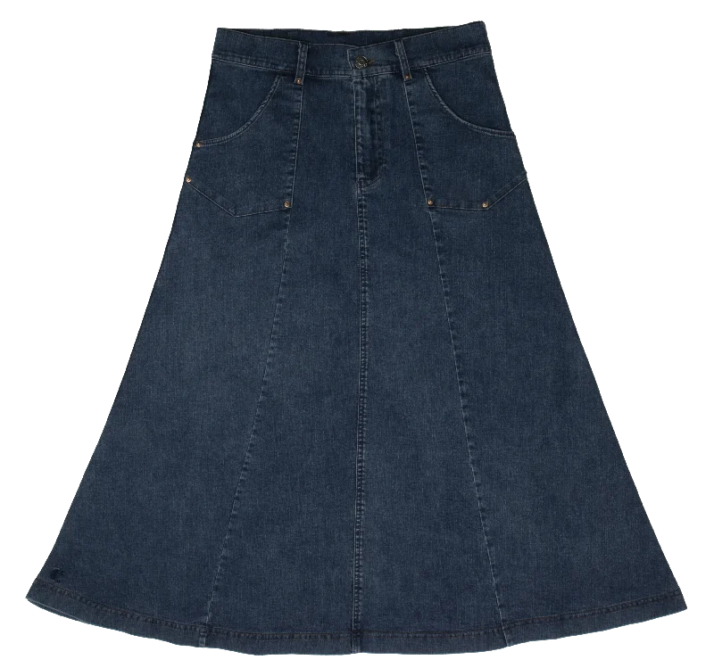 Skirts in bold navy-Women's Silk Denim Skirts-skirt midi pockets - blue