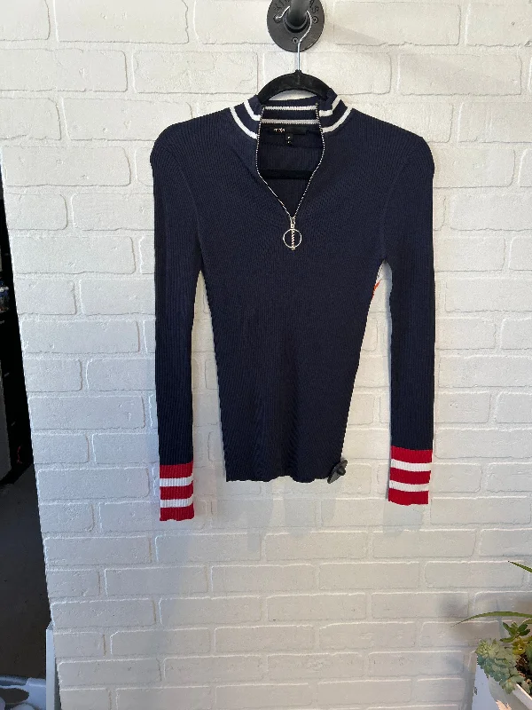 Grey long pullover sweater for layering-Women's Lace Pencil Pullovers-Sweater By Cma In Blue & Red & White, Size: M