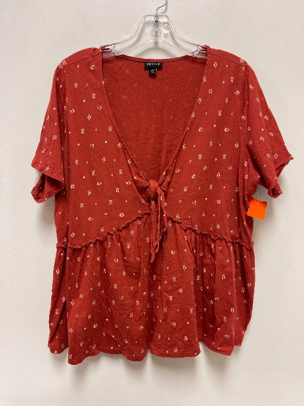 trim blouses for work-Blouses and shirts with cut-out shoulders -Women's Leopard Print Blouses-Top Short Sleeve By Torrid In Orange, Size: L