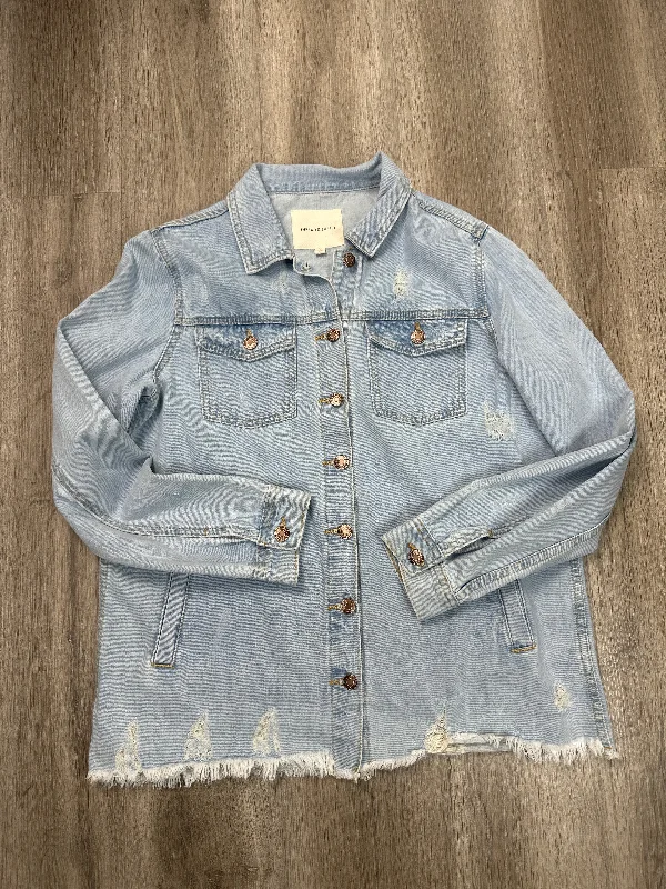 checkered shirts for kids-Blouses and shirts in sky blue -Women's Shimmer Blouses-Top Long Sleeve By Thread And Supply In Blue Denim, Size: L