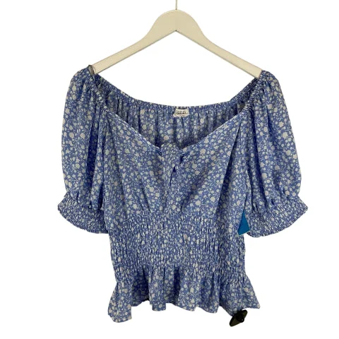 relaxed blouses for travel-Blouses and shirts with sheer back -Women's Boho Blouses-Top Short Sleeve By Sienna Sky In Blue, Size: L