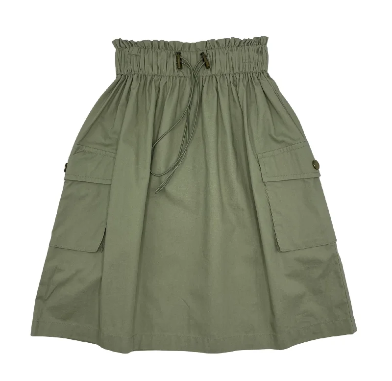 Skirts with modern ruffles-Women's Waterproof Floral Skirts-skirt pockets and drawstring - off green