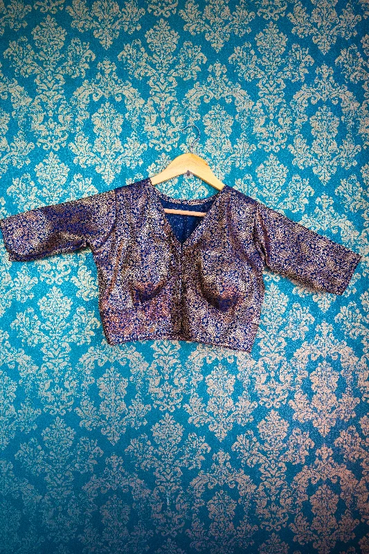 panel shirts for men-Blouses and shirts with sheer hem -Women's Sequin Shirts-Purple Banarasi Blouse