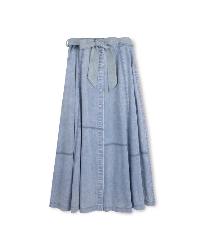 Skirts with flared cut-Women's Button-Front Pleated Skirts-skirt midi flare button down with belt - blue denim