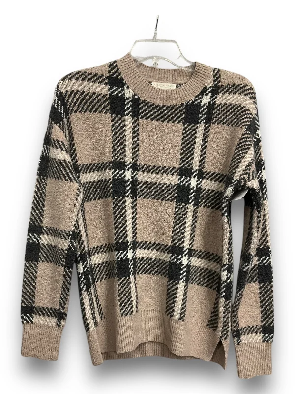 Beige cable-knit pullover sweater for texture-Women's Long Sleeve Pullovers-Sweater By Christian Siriano In Plaid Pattern, Size: Xs