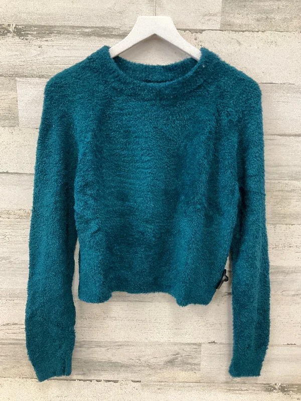 Long cashmere pullover sweater for layering-Women's Metallic Ruffle Pullovers-Sweater By Lou And Grey In Teal, Size: Small