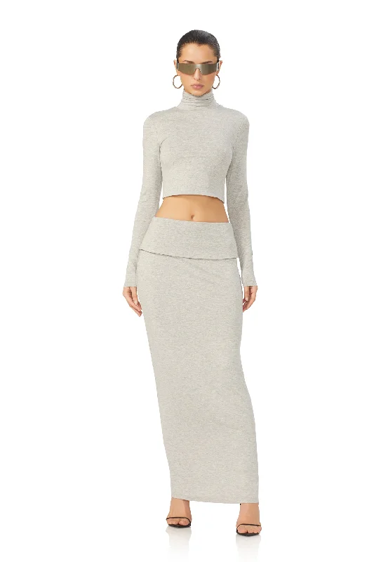 Skirts with subtle pleats-Women's Shimmer A-Line Skirts-Esin Maxi Skirt - Heather Grey