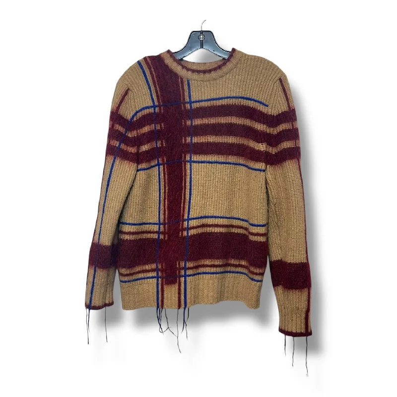 Purple oversized pullover sweater for men-Women's Fringe A-Line Pullovers-EDEN Fringed Checked Sweater Designer By Tory Burch In Plaid Pattern, Size: Xl