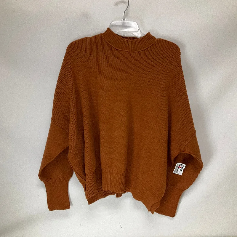 Green turtleneck pullover sweater for warmth-Women's Zip-Up Ruffle Pullovers-Sweater By Free People In Orange, Size: Xs