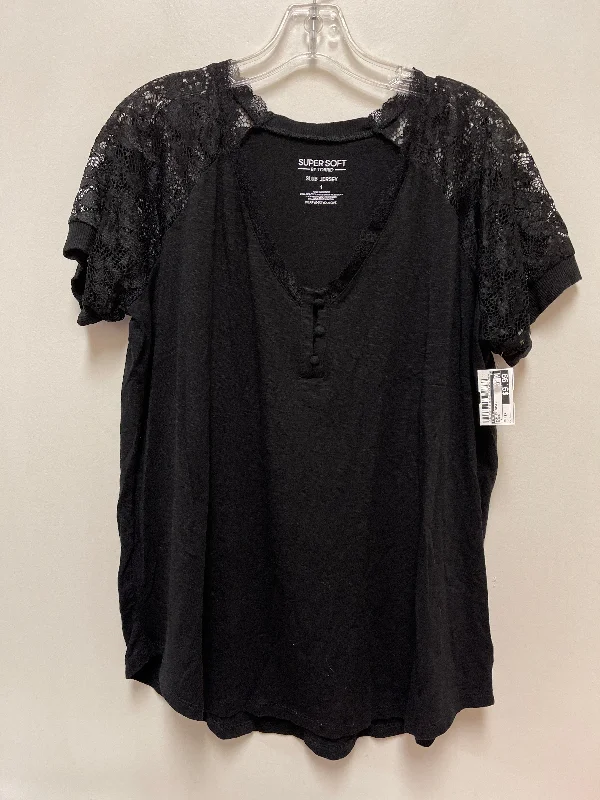 cozy shirts for winter-Blouses and shirts for vacation wear -Women's Layered Blouses-Top Short Sleeve Basic By Torrid In Black, Size: 1x